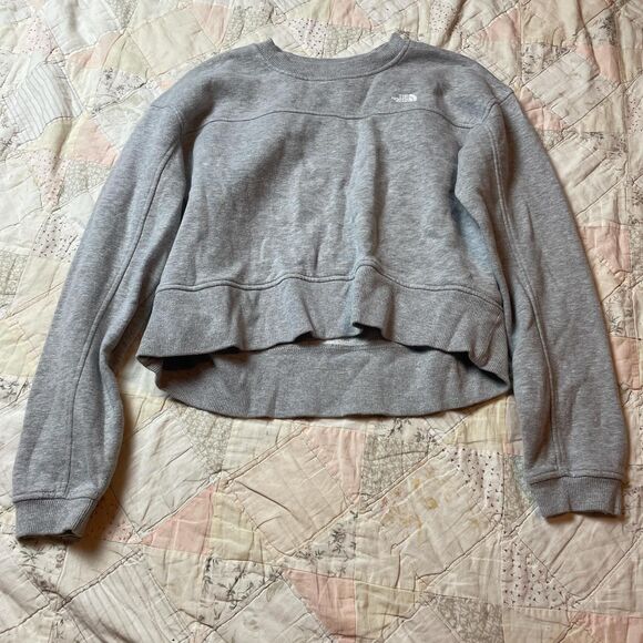 the north face cropped minimalist grey crewneck sweatshirt white logo kids xl - Picture 1 of 7